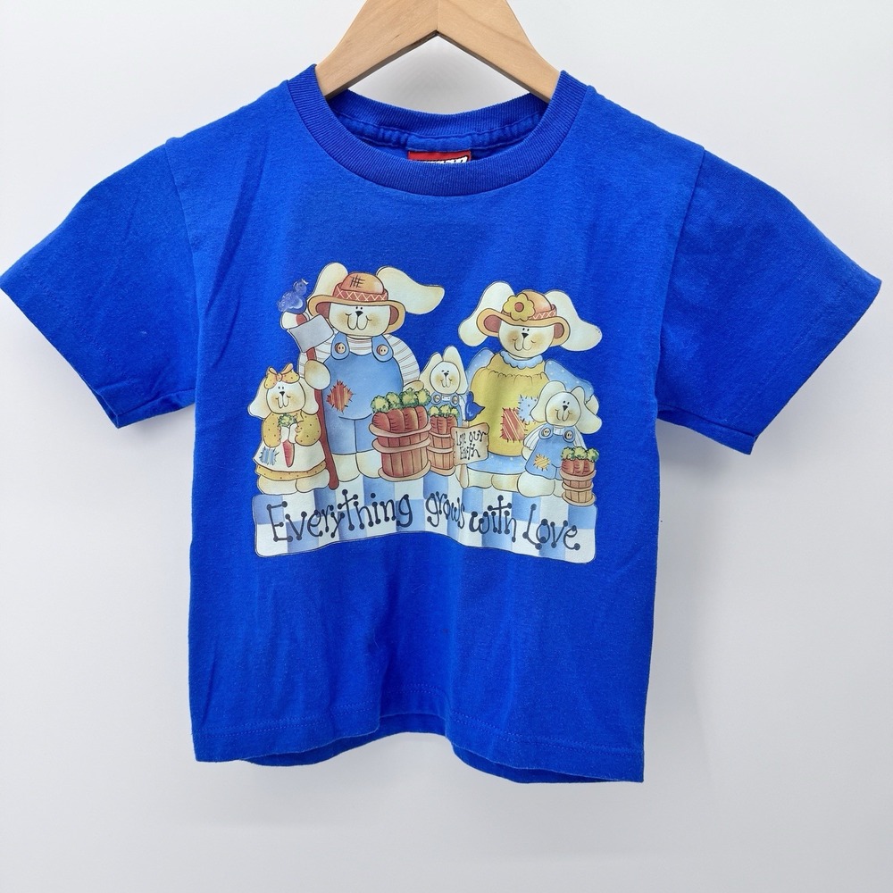 VTG 90s Youth Farmyard Friends Country Bunnies‎ USA Blue T Shirt